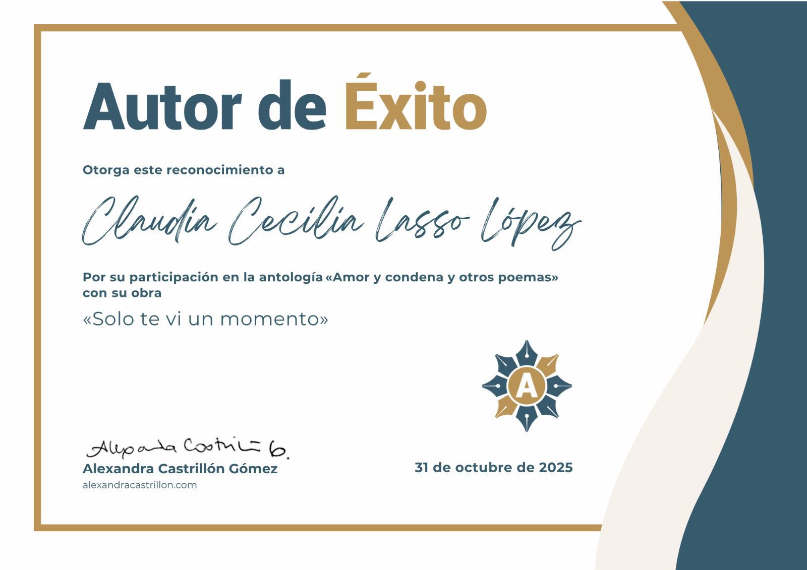 Diploma por participación en antología de poesía